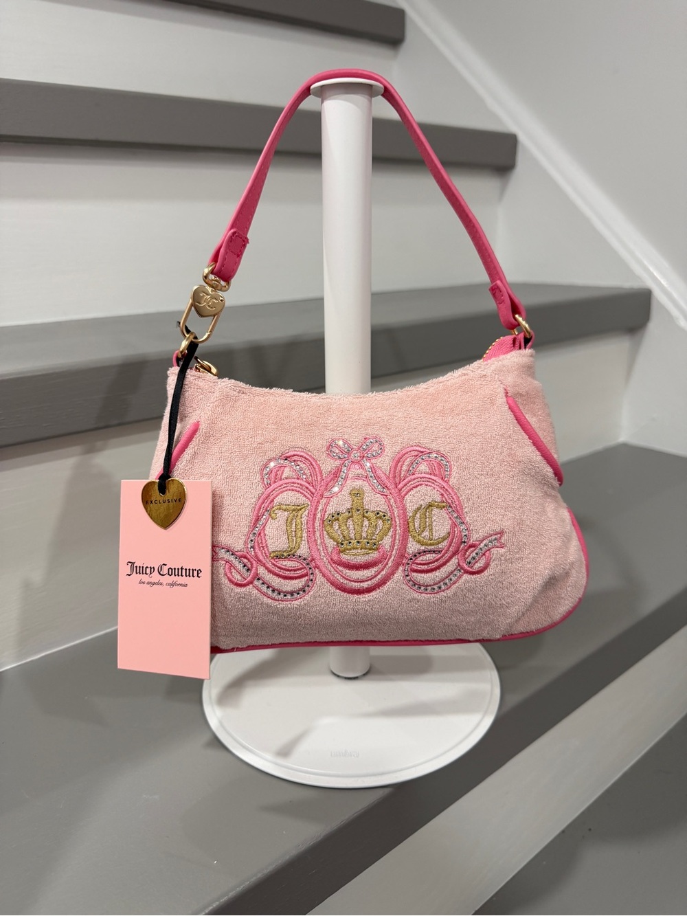 Juicy Couture Pink Terry Mini Shoulder Bag with Gold Embroidered Crest